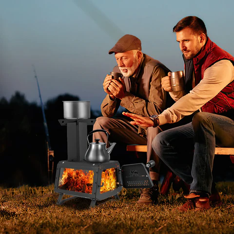 Bärbar Vedeldad Camping Matlagning Värmare Spis