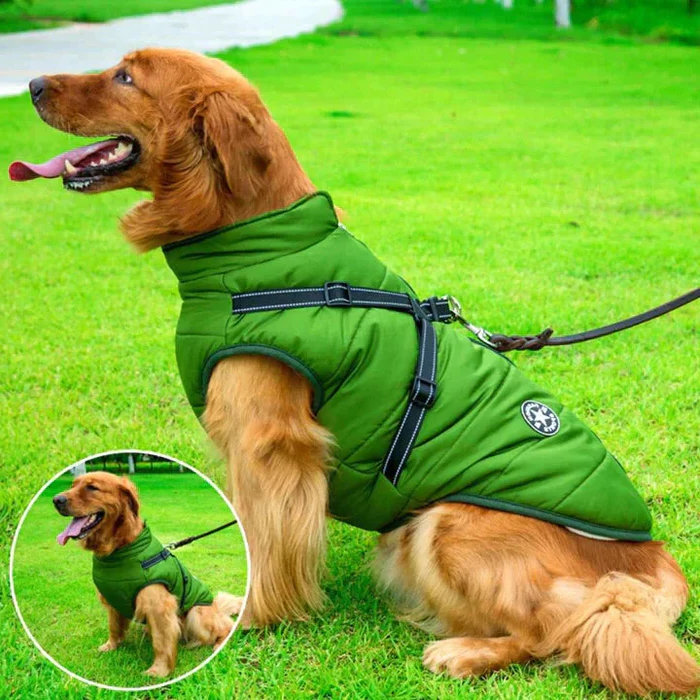 Vattentät Vinterhundjacka - Fodrad med Sherpa-Fleece - Inbyggd Sele