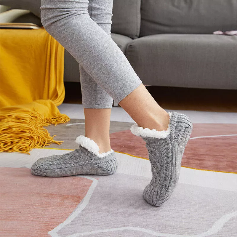 Halkfria Termosockor för Kvinnor Inomhus Varm Fleece Grip Sockor