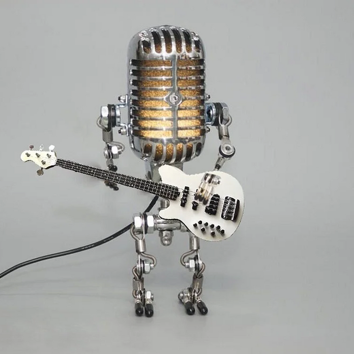 Vintage Metallmikrofon Robot Med Gitarrlampa