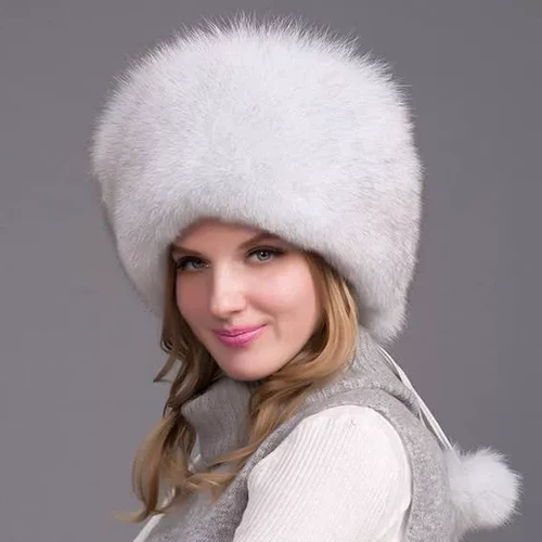 100% Naturlig Rävpälsmössa Kvinna Kappa Tjock Pälsmössa Vinter Varm Mössa Mode För Kvinna Mössa Med Öronvärmare