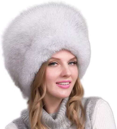 100% Naturlig Rävpälsmössa Kvinna Kappa Tjock Pälsmössa Vinter Varm Mössa Mode För Kvinna Mössa Med Öronvärmare