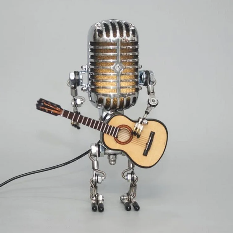 Vintage Metallmikrofon Robot Med Gitarrlampa