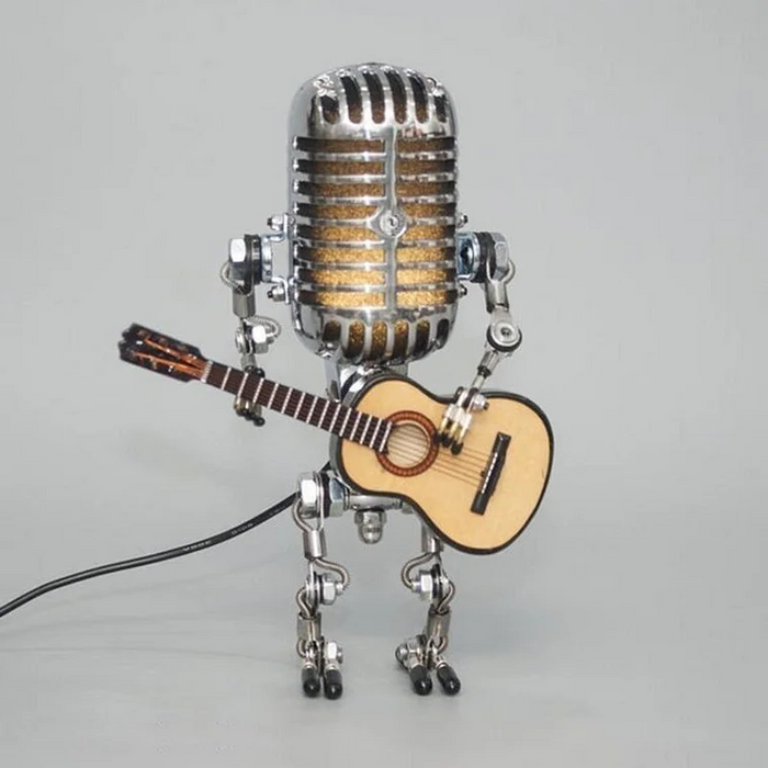 Vintage Metallmikrofon Robot Med Gitarrlampa