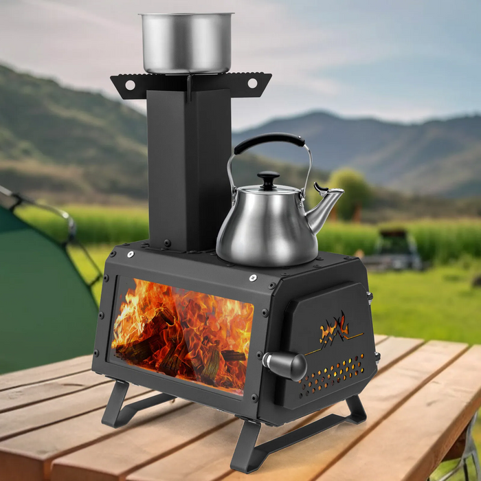 Bärbar Vedeldad Camping Matlagning Värmare Spis