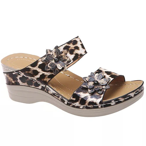 Leopard / Ormskinnstryck Ortopediska Läder Wedge Mjuk Sula Sandaler