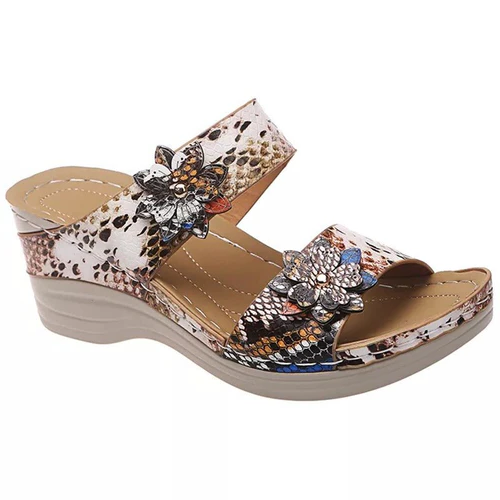 Leopard / Ormskinnstryck Ortopediska Läder Wedge Mjuk Sula Sandaler