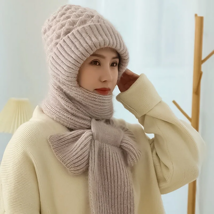 Kvinnors Vinter Integrerad Öronskydd Vindskydd Mössa Scarf