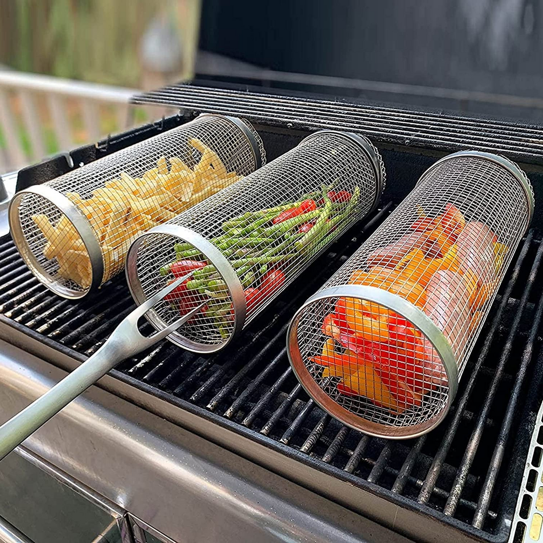 Rostfritt Stål Rullande BBQ Grillkorg