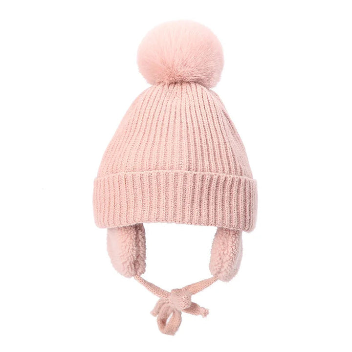 Barnens Stickade Beanie Vintermössa med Öronlappar