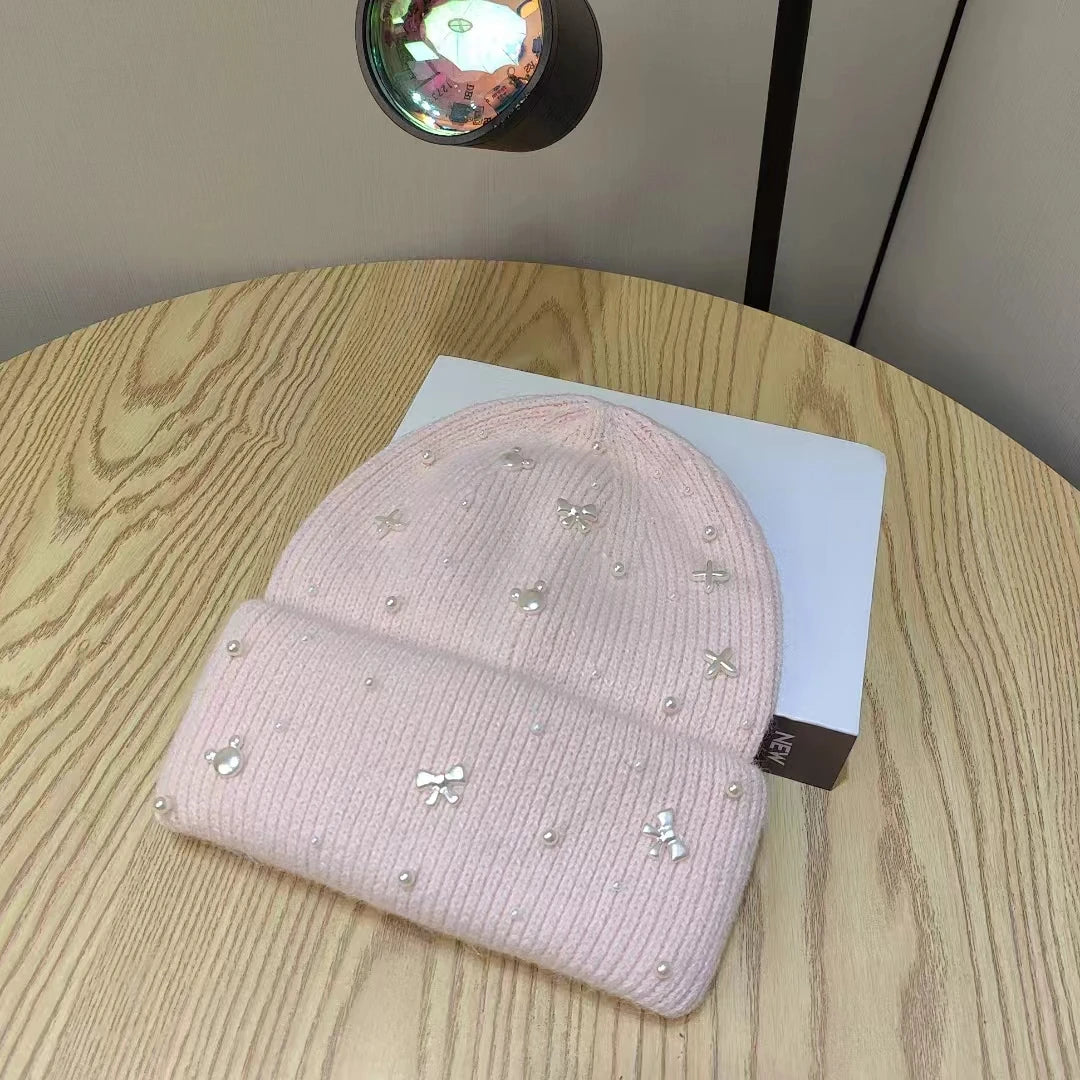 Pärlaccent Stickad Beanie Vinterhatt