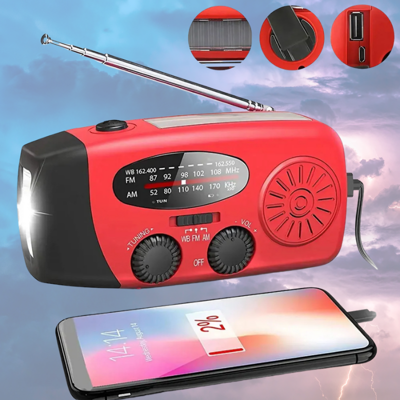 Multifunktionell Handvev Nödradio med Powerbank &amp; Ficklampa