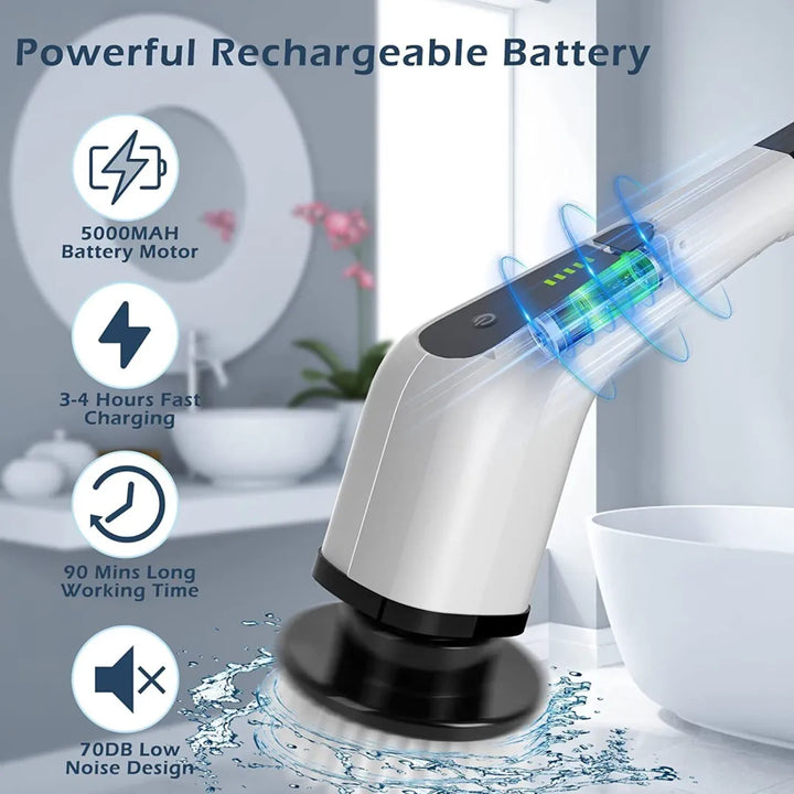 Elektrisk Spin Power Scrubber Trådlös Rengöringsborste Långt Handtag 7 Huvuden