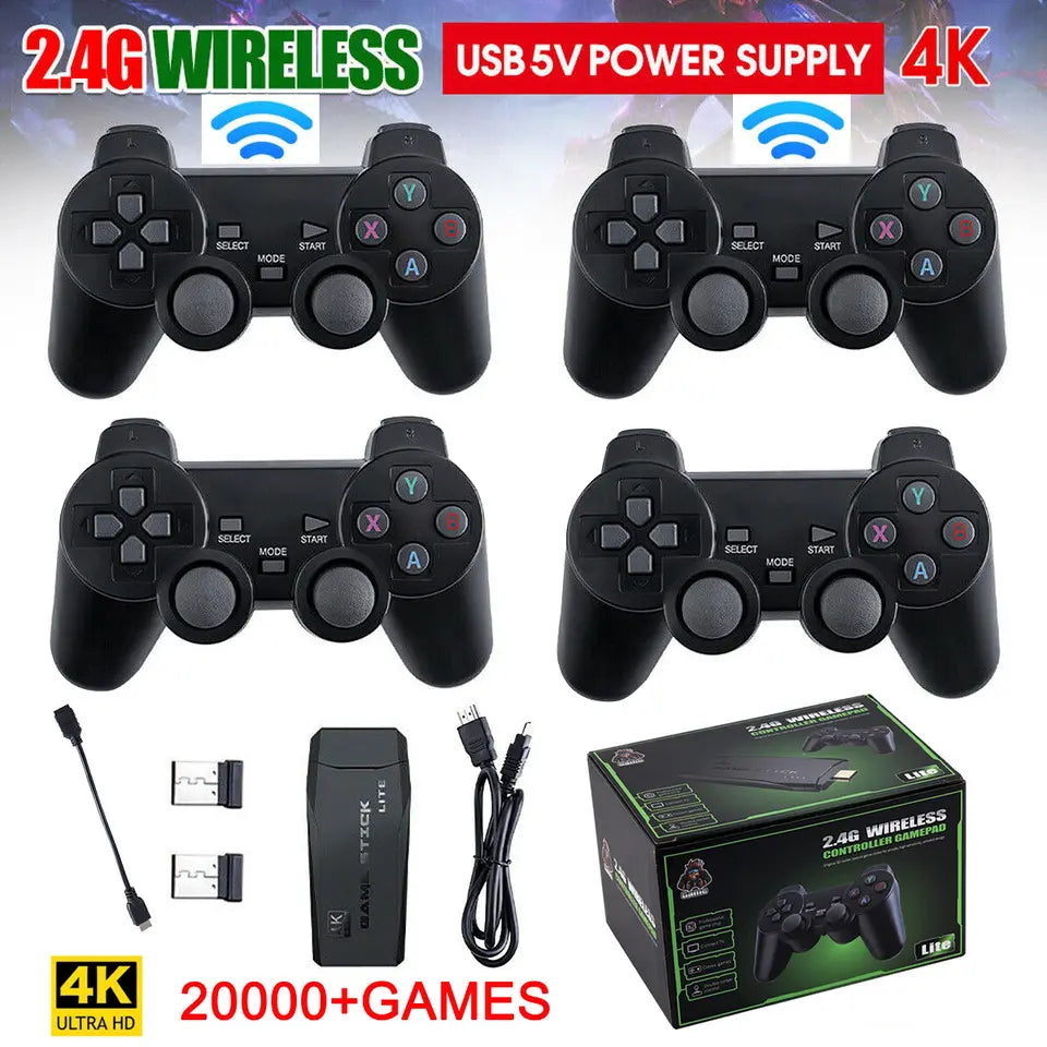 HDMI 4K TV Spel Stick Konsol | 64GB med 20,000+ Retro Spel &amp; 2 Trådlösa Spelkontroller