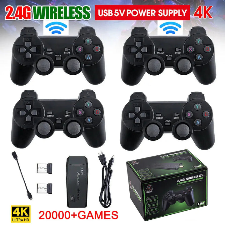 HDMI 4K TV Spel Stick Konsol | 64GB med 20,000+ Retro Spel &amp; 2 Trådlösa Spelkontroller