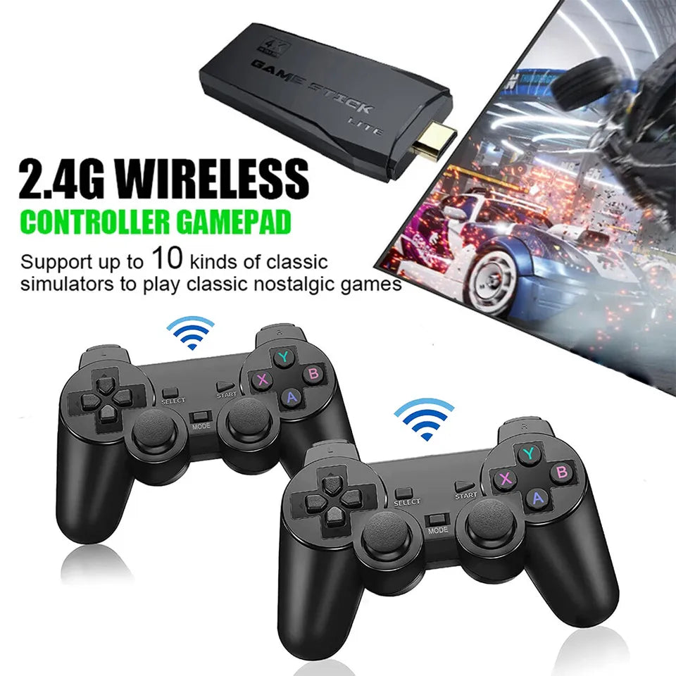 HDMI 4K TV Spel Stick Konsol | 64GB med 20,000+ Retro Spel &amp; 2 Trådlösa Spelkontroller