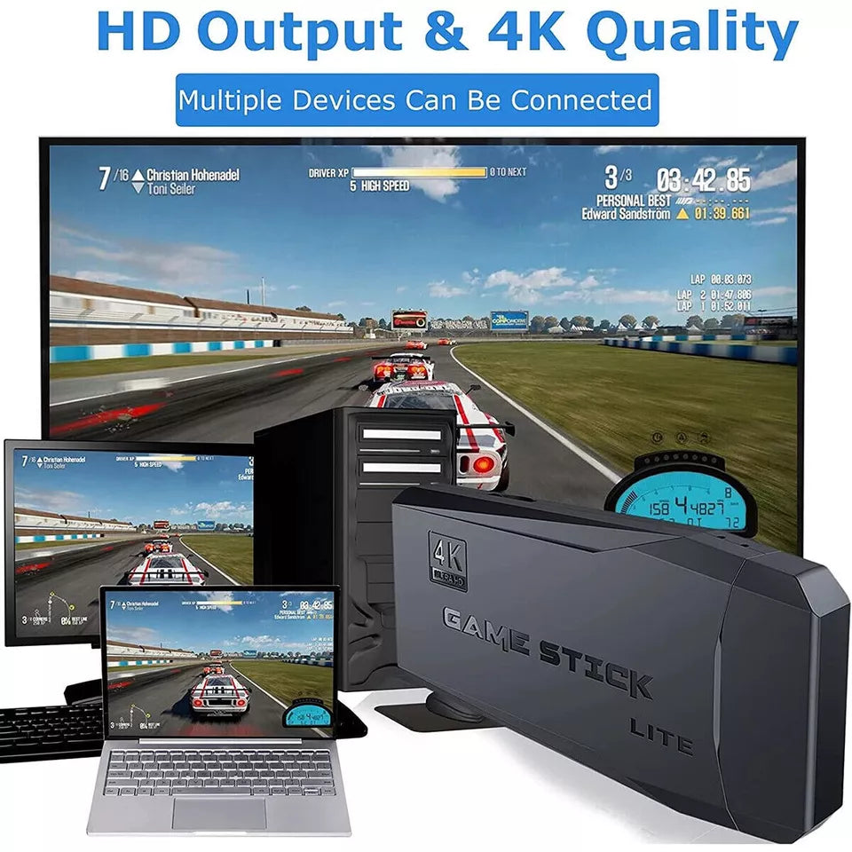 HDMI 4K TV Spel Stick Konsol | 64GB med 20,000+ Retro Spel &amp; 2 Trådlösa Spelkontroller