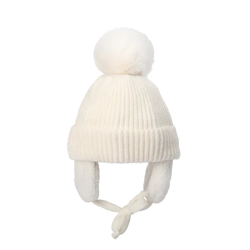 Barnens Stickade Beanie Vintermössa med Öronlappar