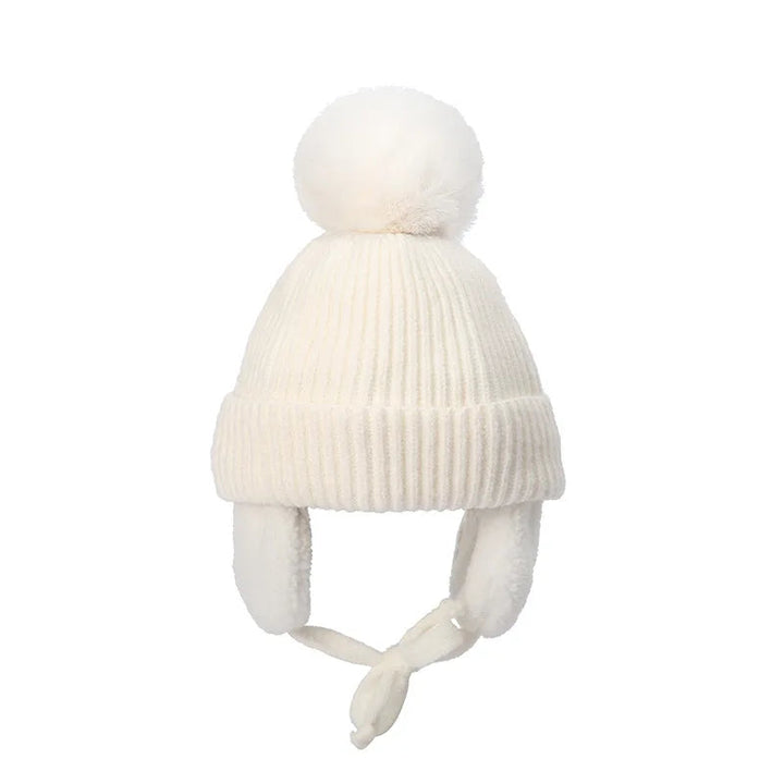 Barnens Stickade Beanie Vintermössa med Öronlappar