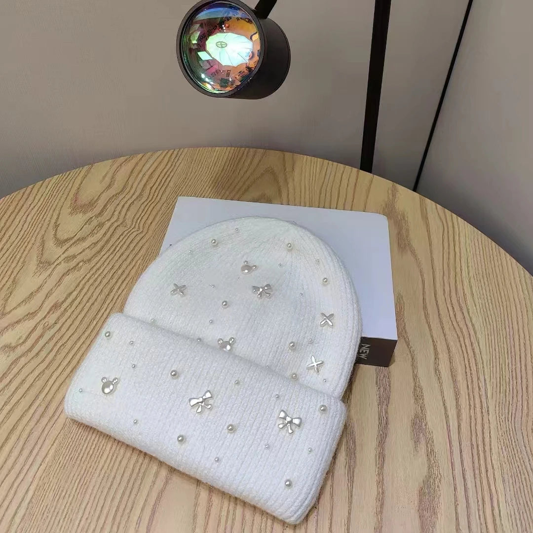 Pärlaccent Stickad Beanie Vinterhatt