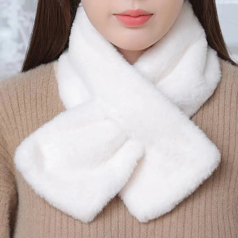 Faux Fur Cross Collar Nackvärmare Vinter Scarf