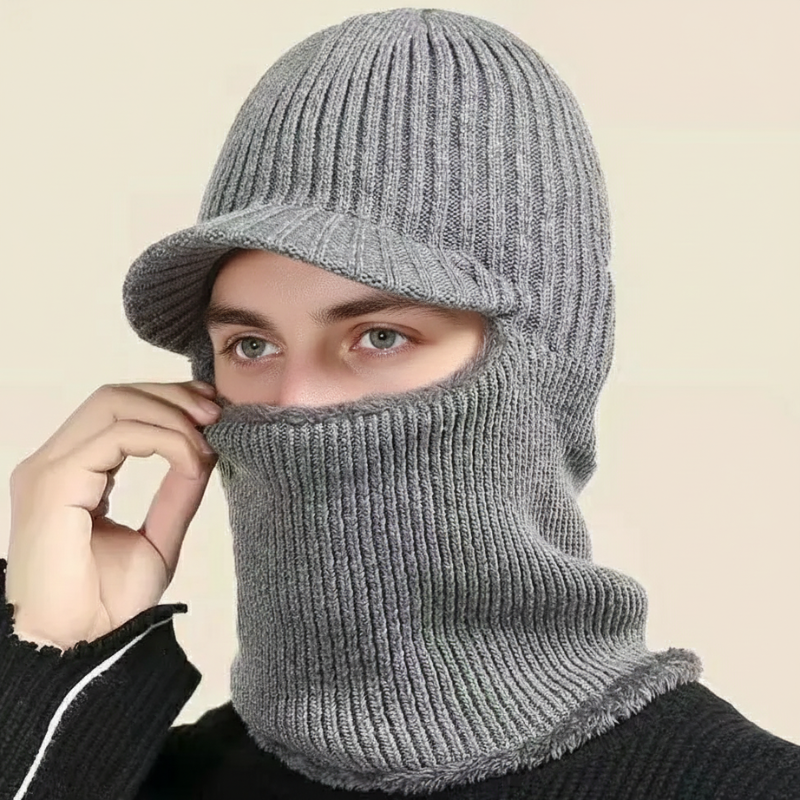Stickad Beanie Balaclava med Visir