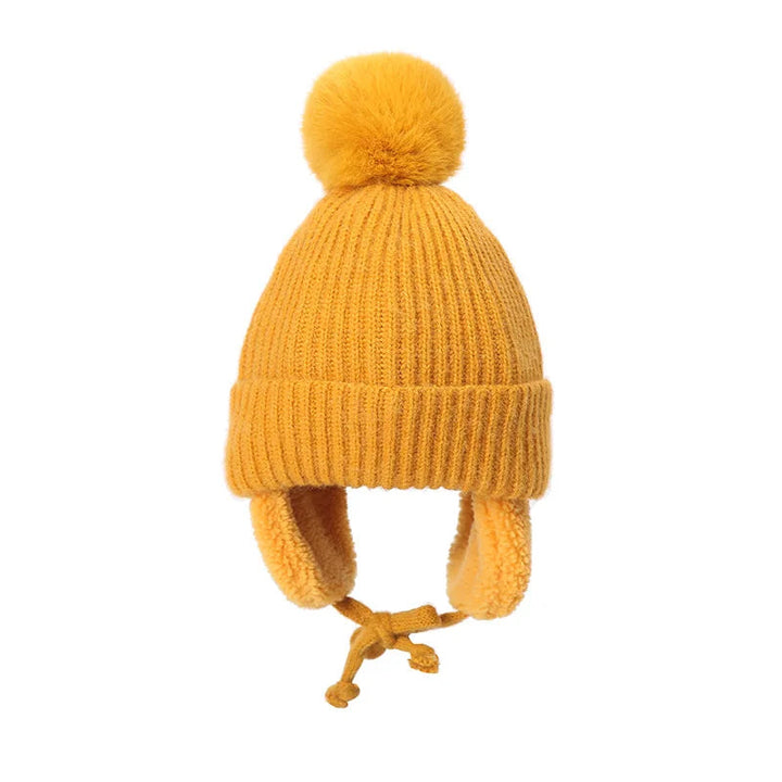 Barnens Stickade Beanie Vintermössa med Öronlappar