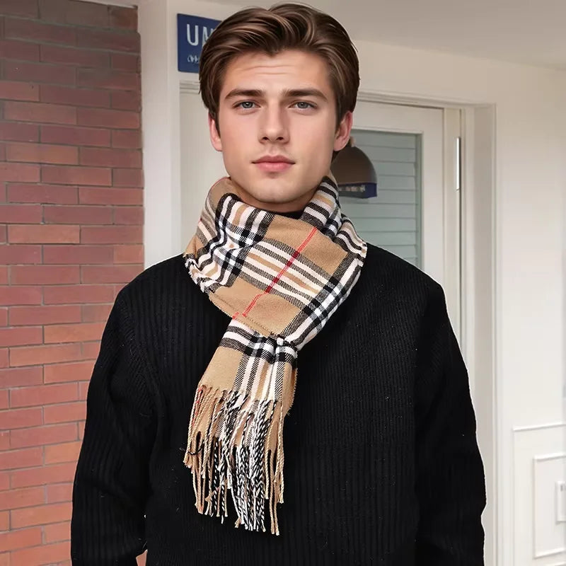 Lyxig Rutig Cashmere Vinterhalsduk för Män